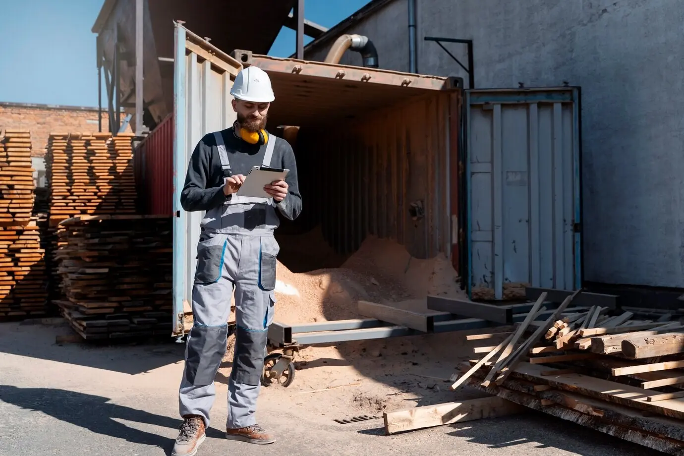 A man working in a warehouse for MDF boards.