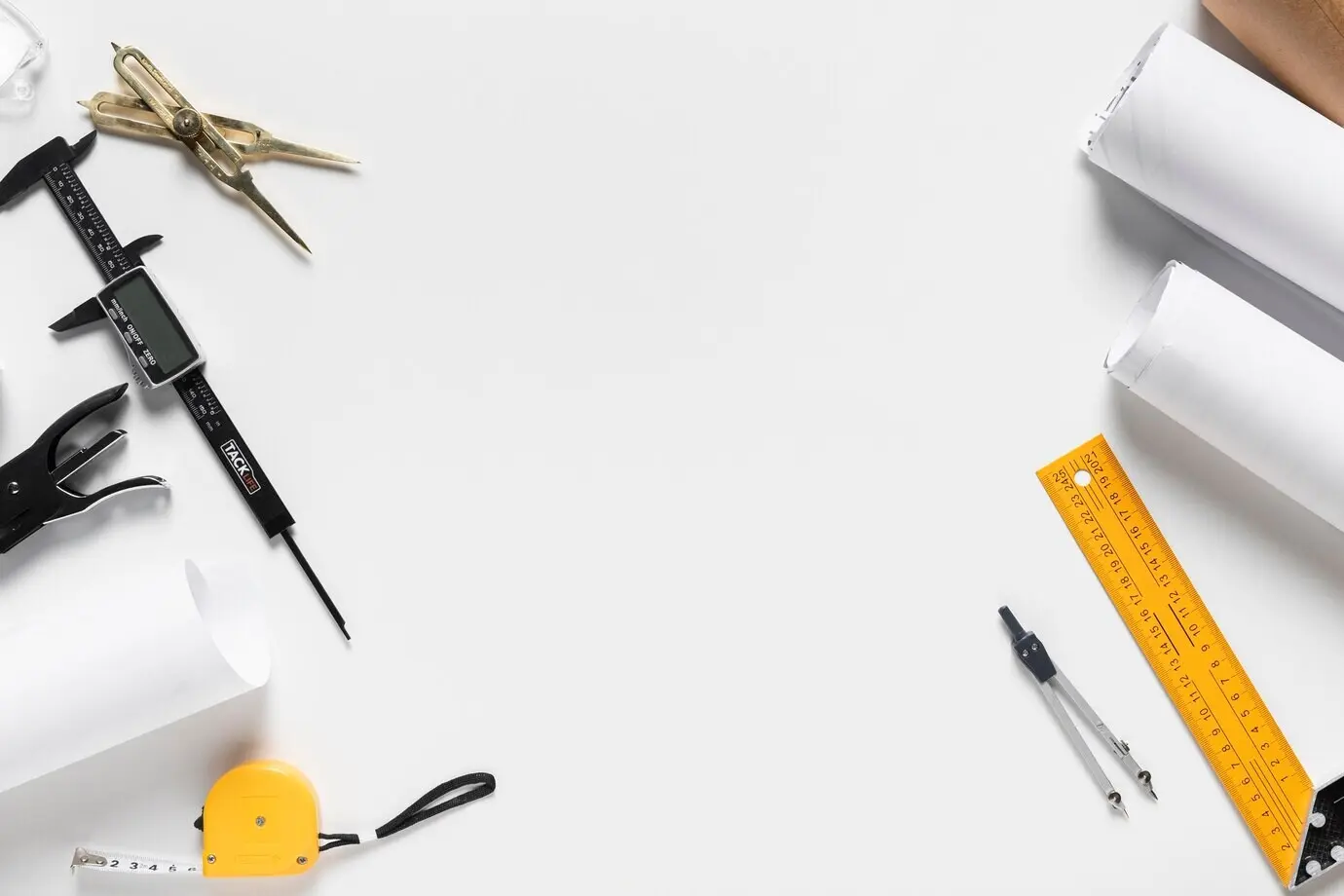 Architectural project featuring a composition of different tools with copy space